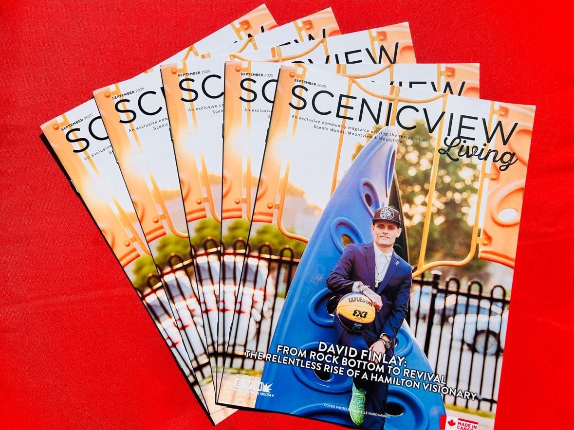 Multiple copies of the September 2025 ScenicView Living issue fanned out, each showing David Finlay on the cover